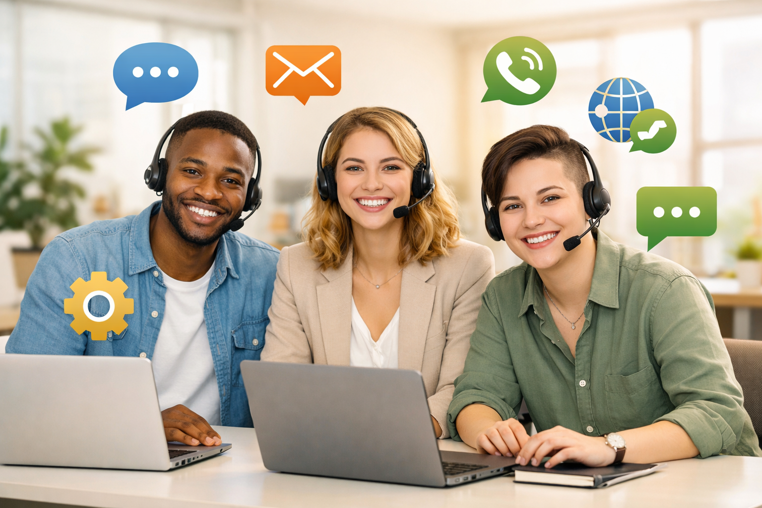 Kundeservice team arbejder sammen